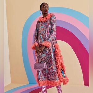 Celia B Midnight Psychedelic Sequin Fringe Midi Dress Pink Purple Blue M 6 8 10